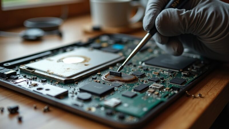Naprawa MacBooka po zalaniu kawą – ile kosztuje uratowanie płyty głównej?